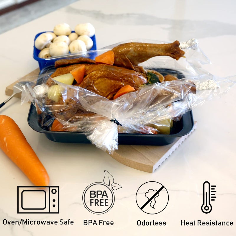 WRAPOK Oven Cooking Turkey Bags Large Size Ribs Baking Roasting Bags No Mess For Chicken Meat Ham Poultry Fish Seafood Vegetable - 12 Bags (17 x 21.5 Inch) - Image 2
